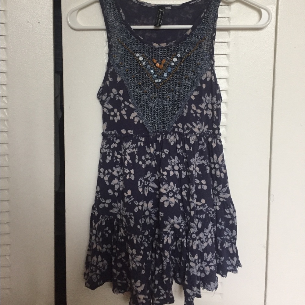 Free people blue floral top with stone detail